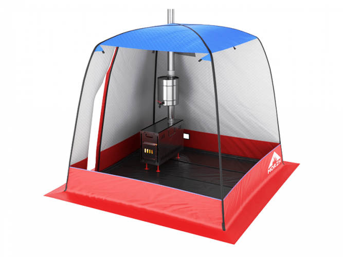 Мобильная баня-палатка МОРЖ c 2-мя окнами сине-красный в Челябинске
