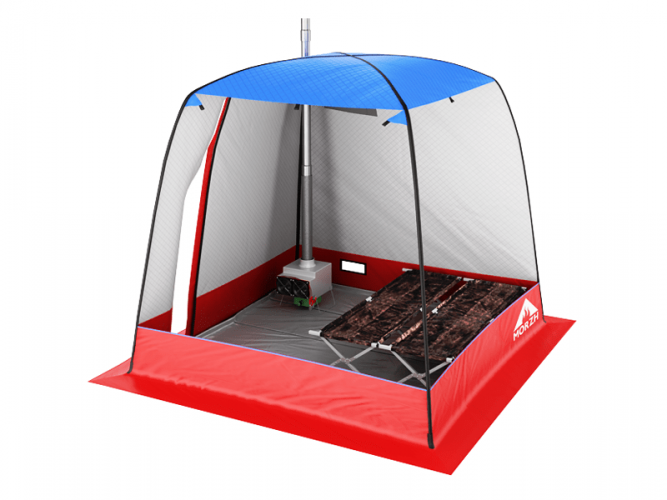 Мобильная баня-палатка МОРЖ c 2-мя окнами сине-красный в Челябинске