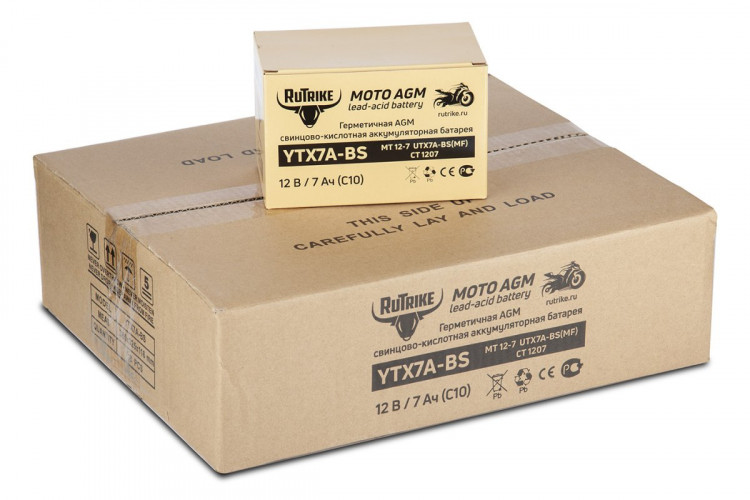 Аккумулятор стартерный для мототехники Rutrike YTX7A-BS (12V/7Ah) в Челябинске