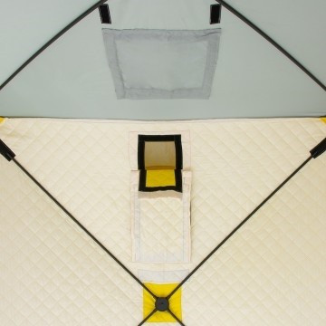 Палатка для рыбалки Helios утепл.Куб 1,5х1,5 желтый/серый в Челябинске