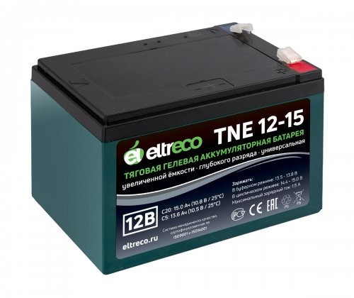Тяговый аккумулятор Eltreco TNE12-15 (12V12A/H C3) нож в Челябинске
