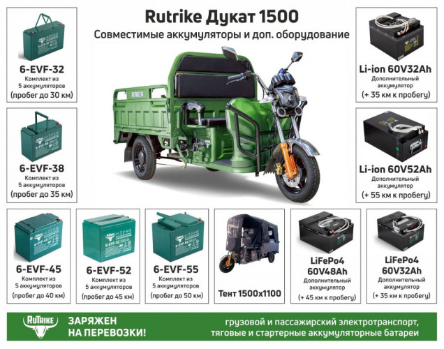 Грузовой электрический трицикл RuTrike Дукат 1500 в Челябинске